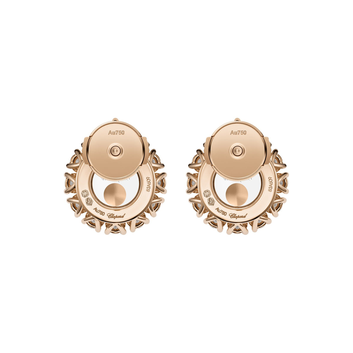 Chopard Happy Diamonds earrings in 18k ethical rose gold with diamonds view 4