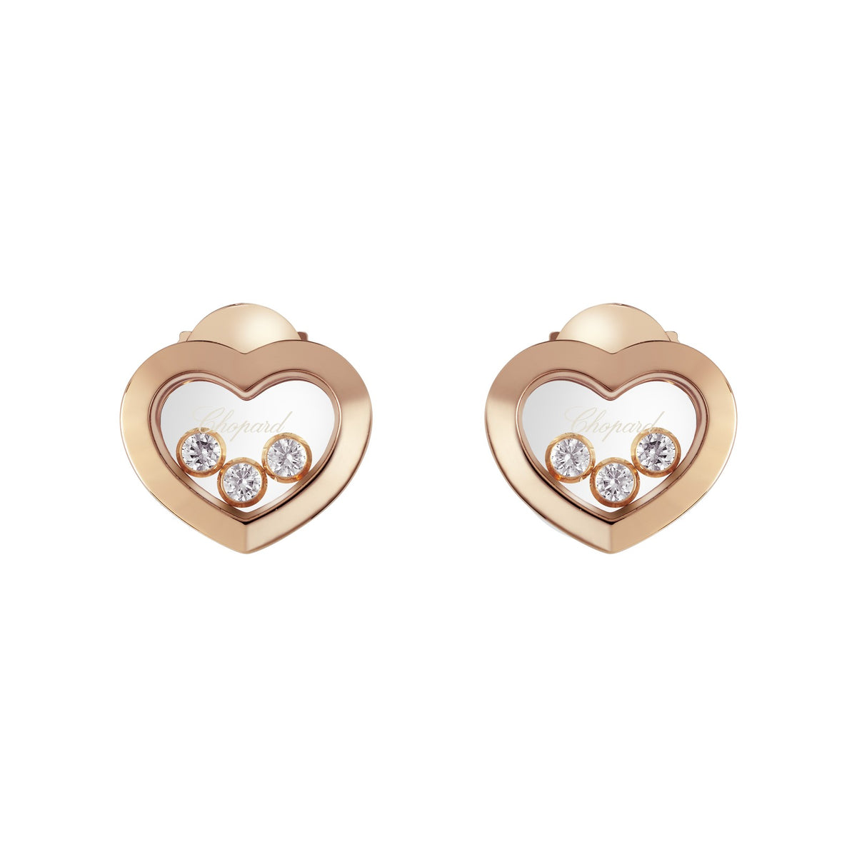 Chopard Happy Diamonds earrings in 18k ethical rose gold with moving diamonds view 3