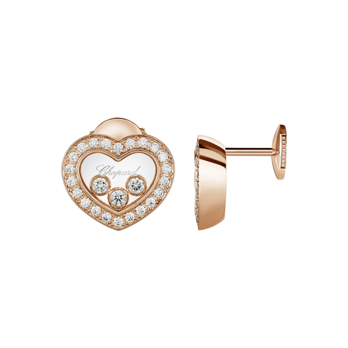 Chopard Happy Diamonds earrings in 18k ethical rose gold with moving diamonds view 2
