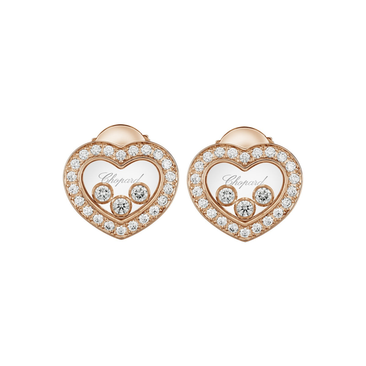 Chopard Happy Diamonds earrings in 18k ethical rose gold with moving diamonds view 3