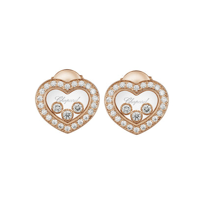 Chopard Happy Diamonds earrings in 18k ethical rose gold with moving diamonds view 3