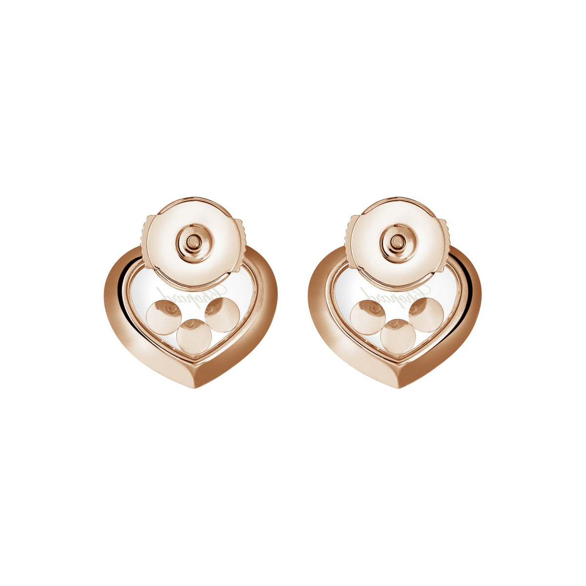 Chopard Happy Diamonds earrings in 18k ethical rose gold with moving diamonds view 4