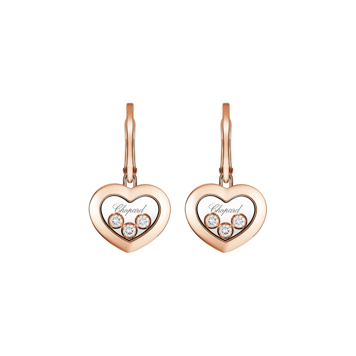 Chopard Happy Diamonds earrings in 18k ethical rose gold with moving diamonds view 3