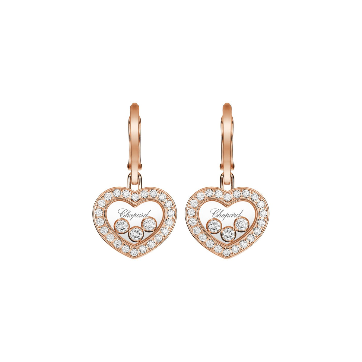 Chopard Happy Diamonds earrings in 18k ethical rose gold with moving diamonds view 3