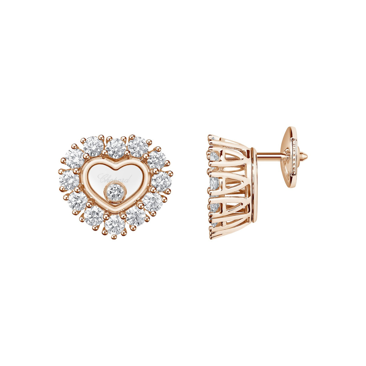 Chopard Happy Diamonds earrings in 18k ethical rose gold with moving diamonds view 2