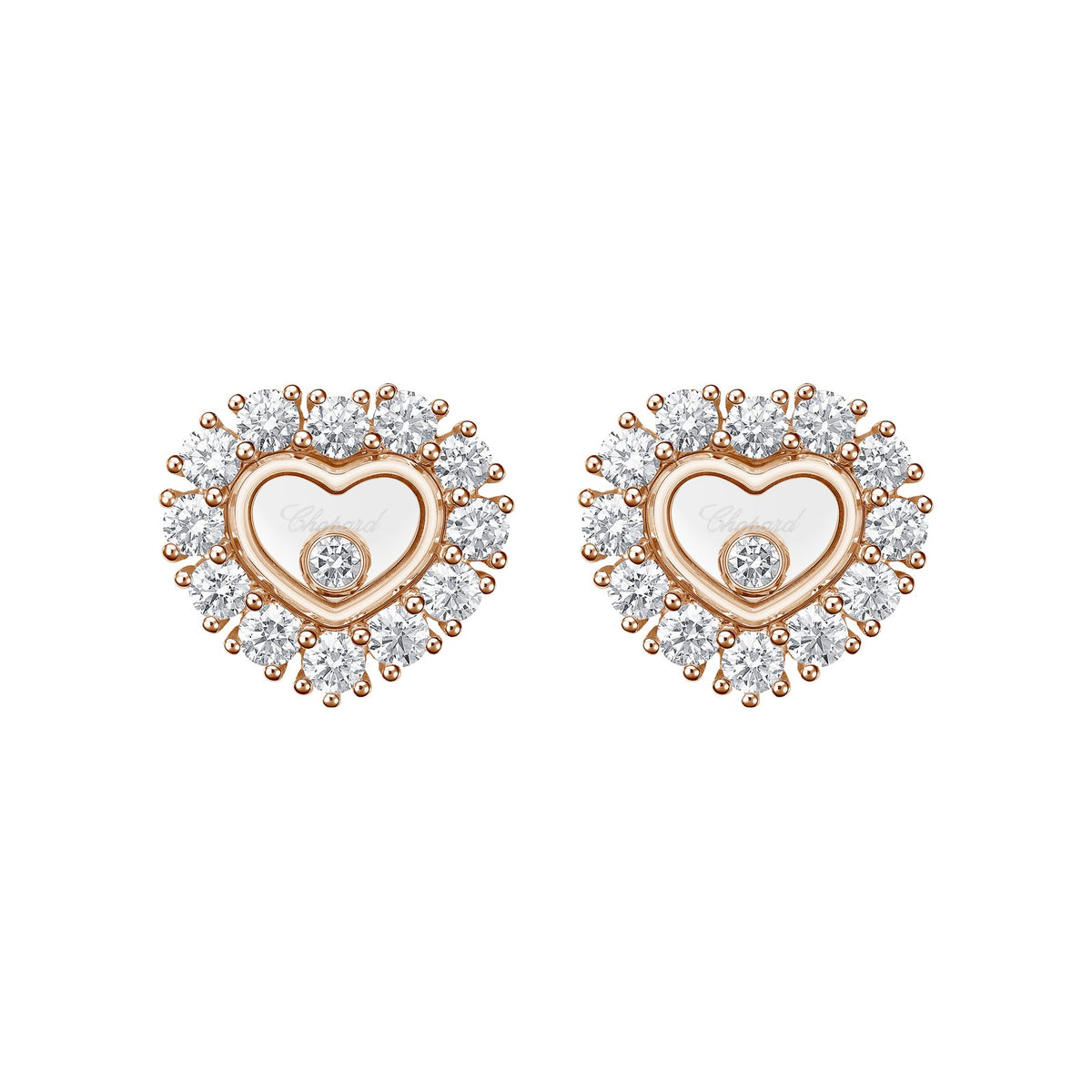 Chopard Happy Diamonds earrings in 18k ethical rose gold with moving diamonds view 3