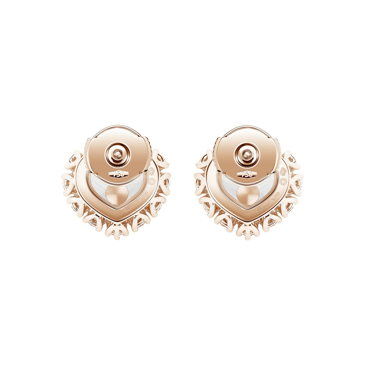 Chopard Happy Diamonds earrings in 18k ethical rose gold with moving diamonds view 4