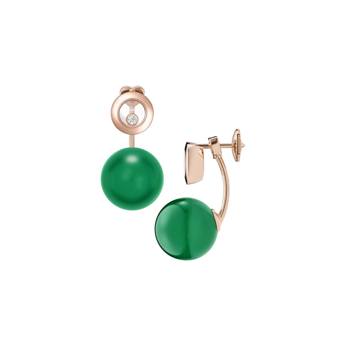 Chopard Happy Diamonds earrings in 18k ethical rose gold with diamonds and agate view 2