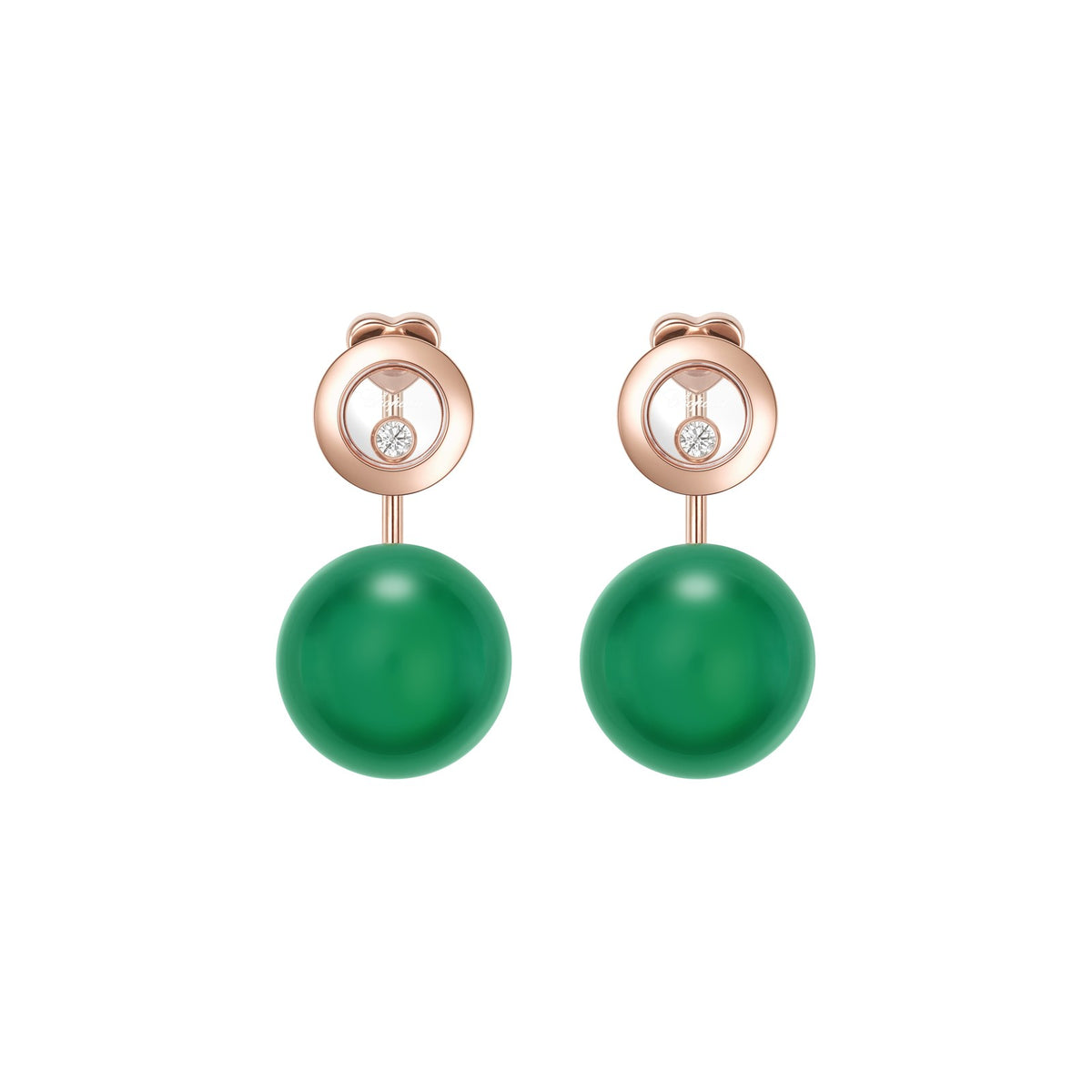 Chopard Happy Diamonds earrings in 18k ethical rose gold with diamonds and agate view 3