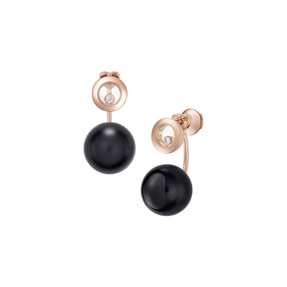 Chopard Happy Diamonds earrings in 18k ethical rose gold with diamonds and onyx