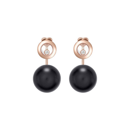 Chopard Happy Diamonds earrings in 18k ethical rose gold with diamonds and onyx view 3