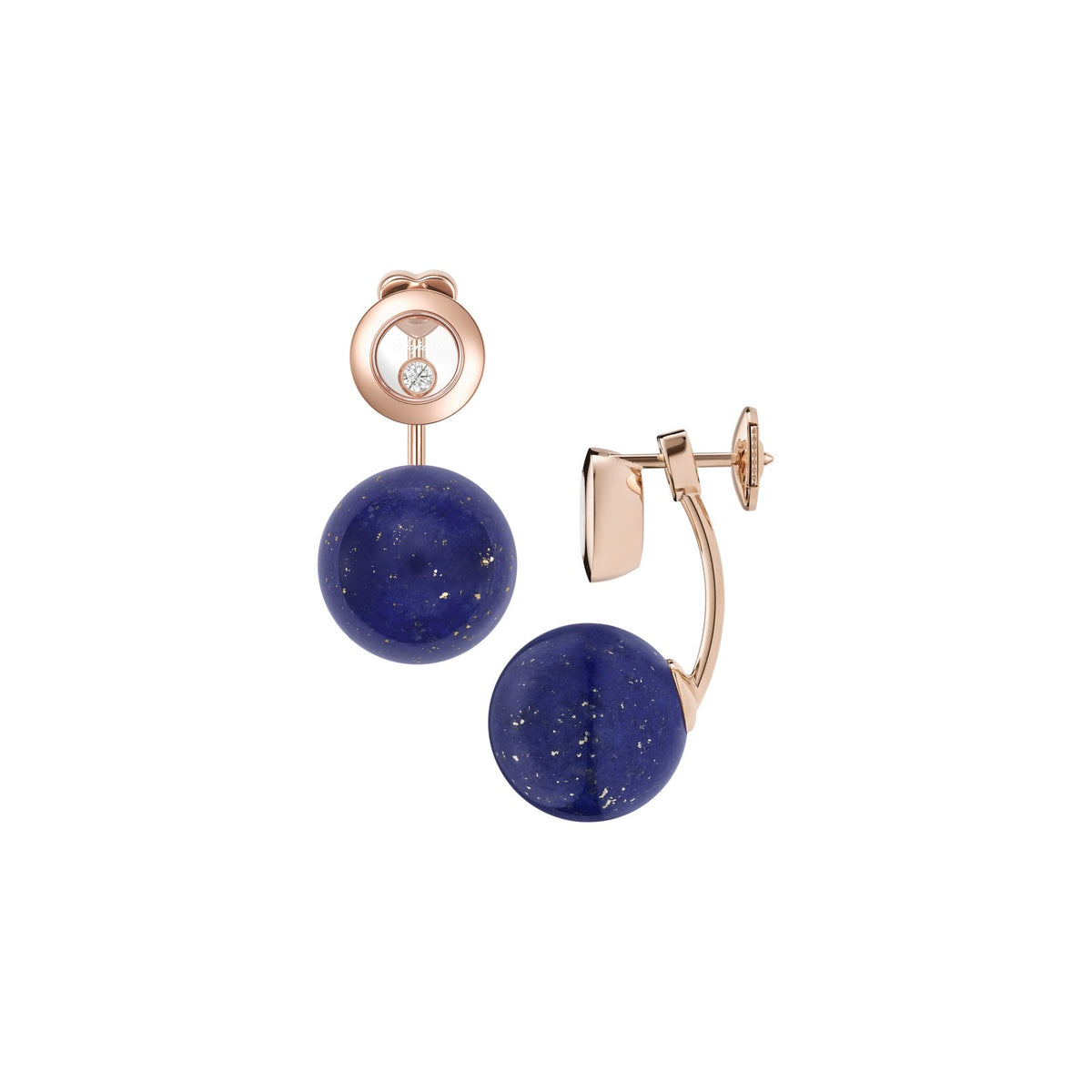 Chopard Happy Diamonds earrings in 18k ethical rose gold with diamonds and lapis lazuli view 2