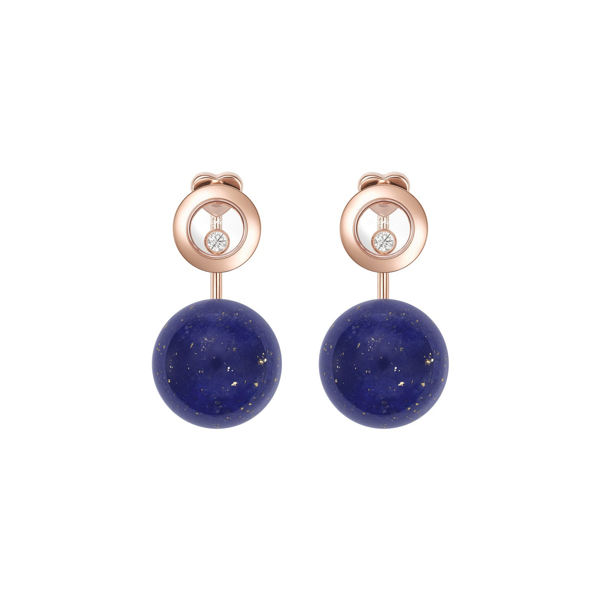 Chopard Happy Diamonds earrings in 18k ethical rose gold with diamonds and lapis lazuli view 3