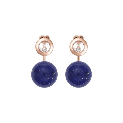 Chopard Happy Diamonds earrings in 18k ethical rose gold with diamonds and lapis lazuli view 3