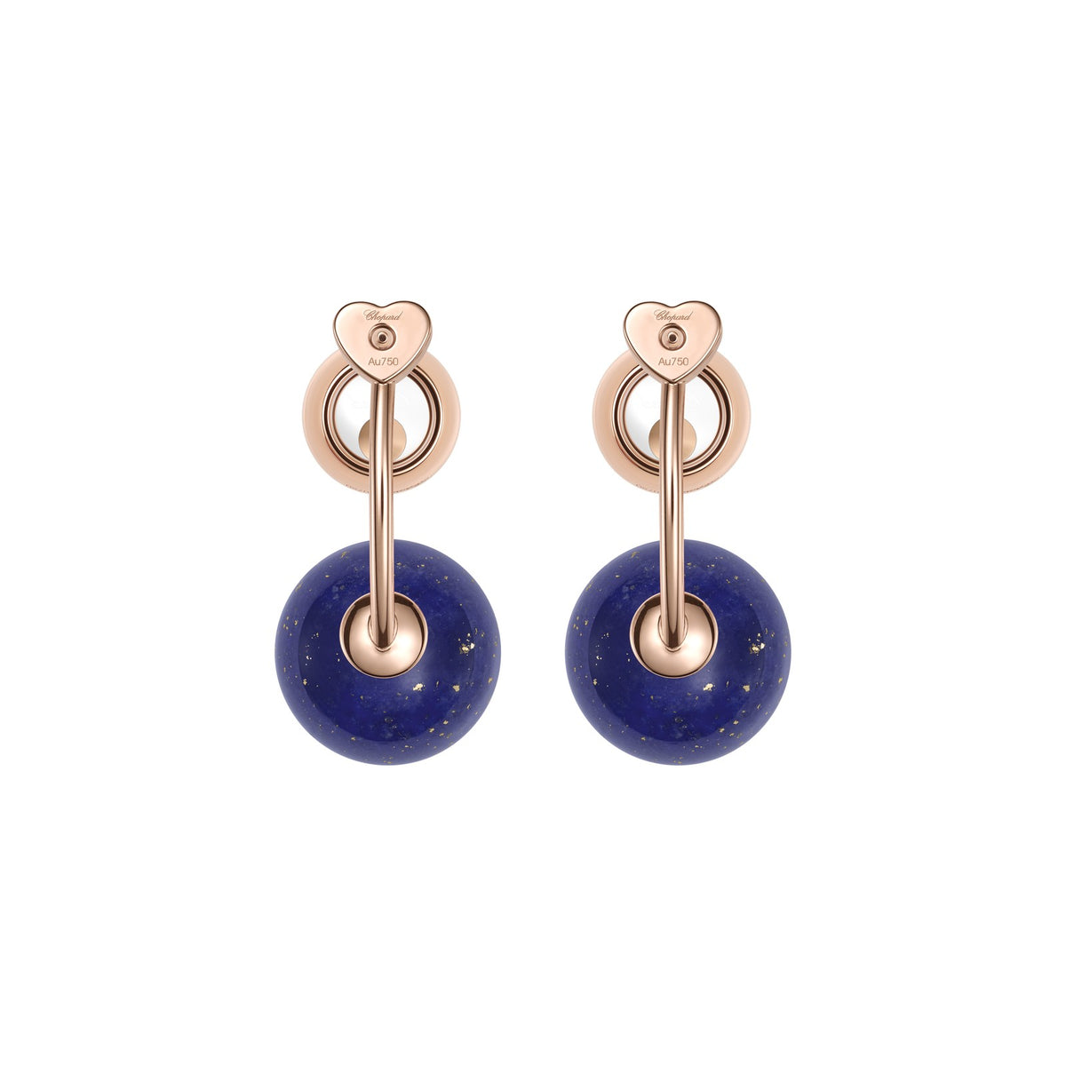Chopard Happy Diamonds earrings in 18k ethical rose gold with diamonds and lapis lazuli view 4
