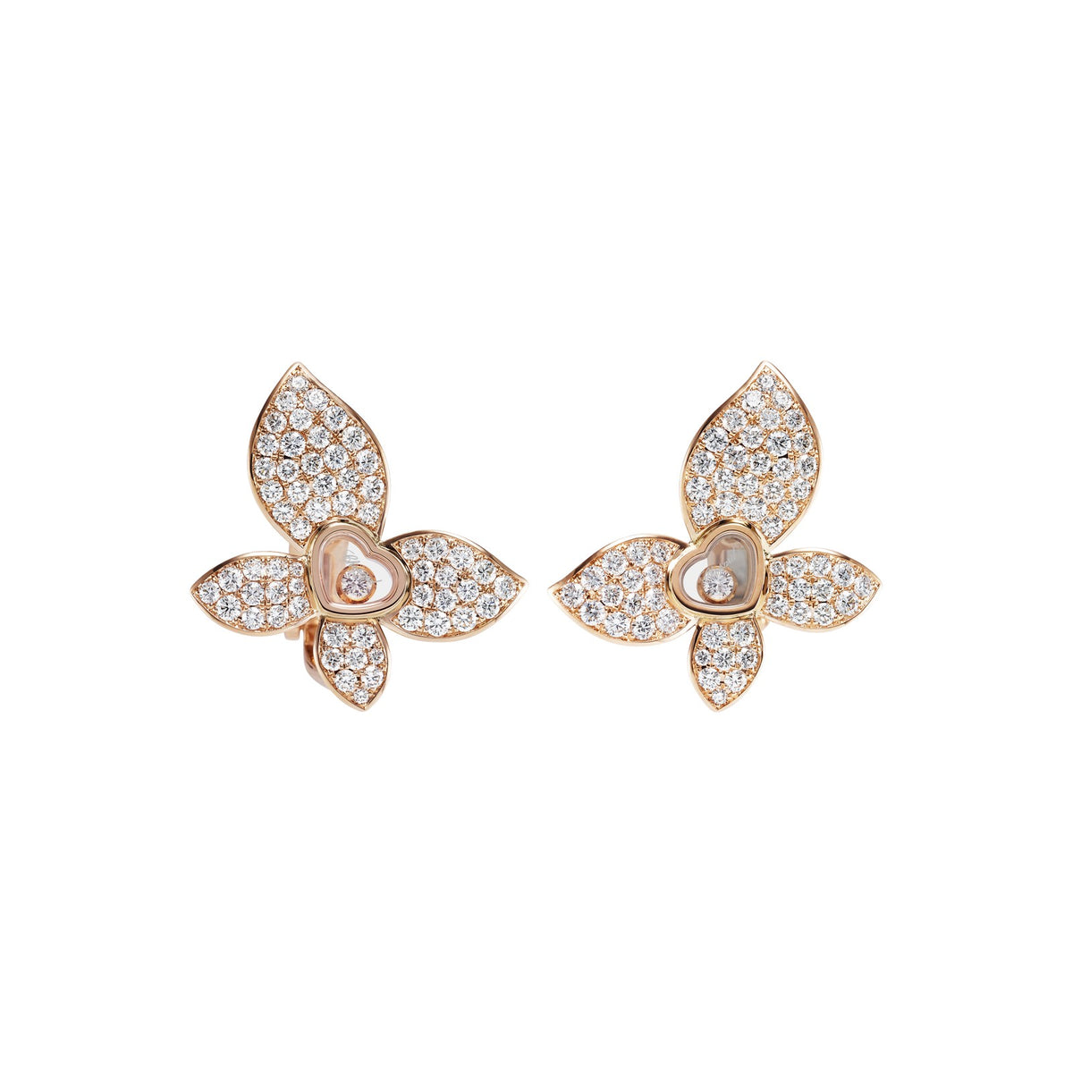 Chopard Happy Diamonds earrings in 18k ethical rose gold with moving diamonds view 3