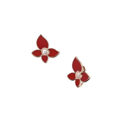 Chopard Happy Diamonds earrings in 18k ethical rose gold with moving diamonds and carnelian