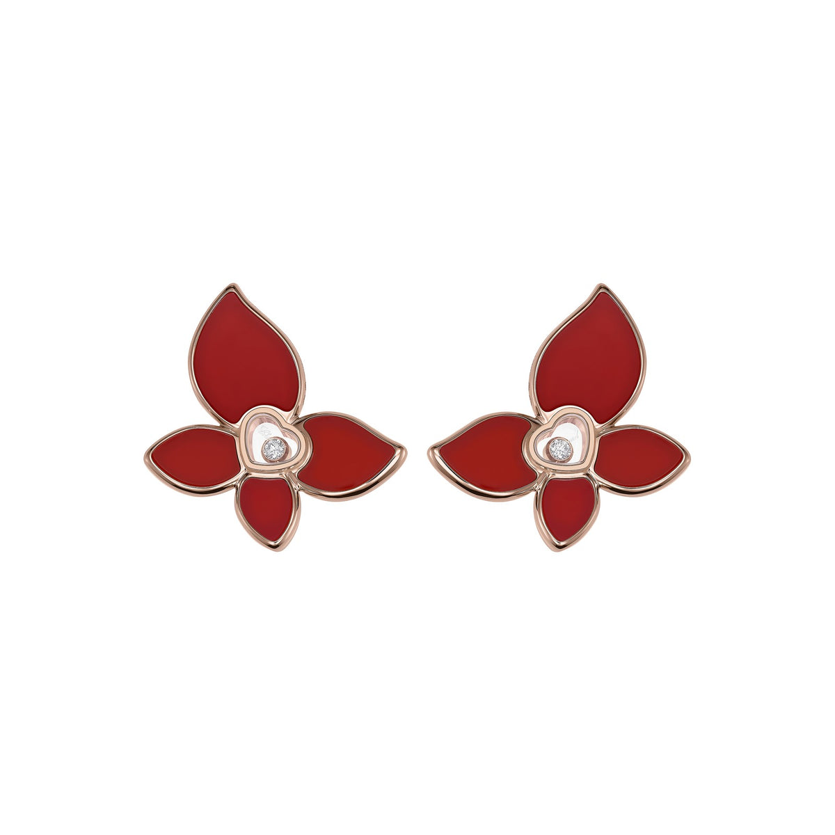 Chopard Happy Diamonds earrings in 18k ethical rose gold with moving diamonds and carnelian view 3