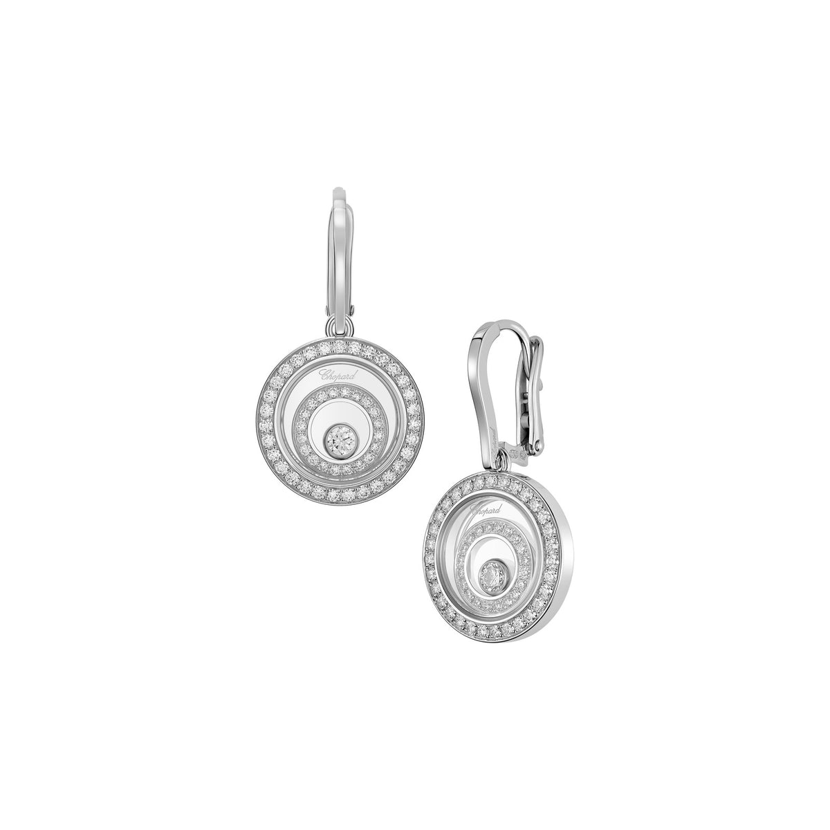 Chopard Happy Diamonds earrings in 18k ethical white gold with moving diamonds