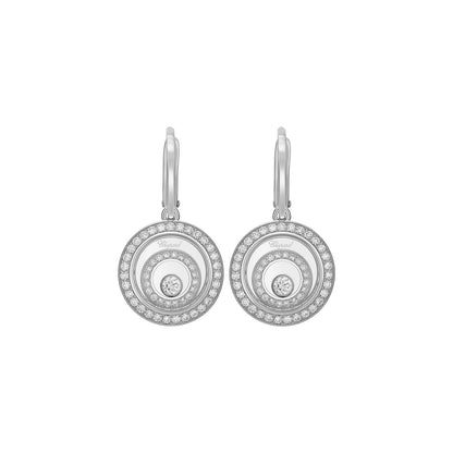 Chopard Happy Diamonds earrings in 18k ethical white gold with moving diamonds view 3
