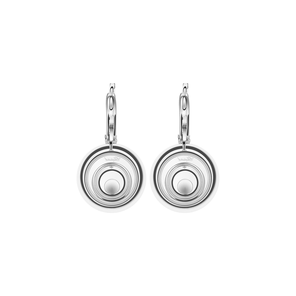 Chopard Happy Diamonds earrings in 18k ethical white gold with moving diamonds view 4
