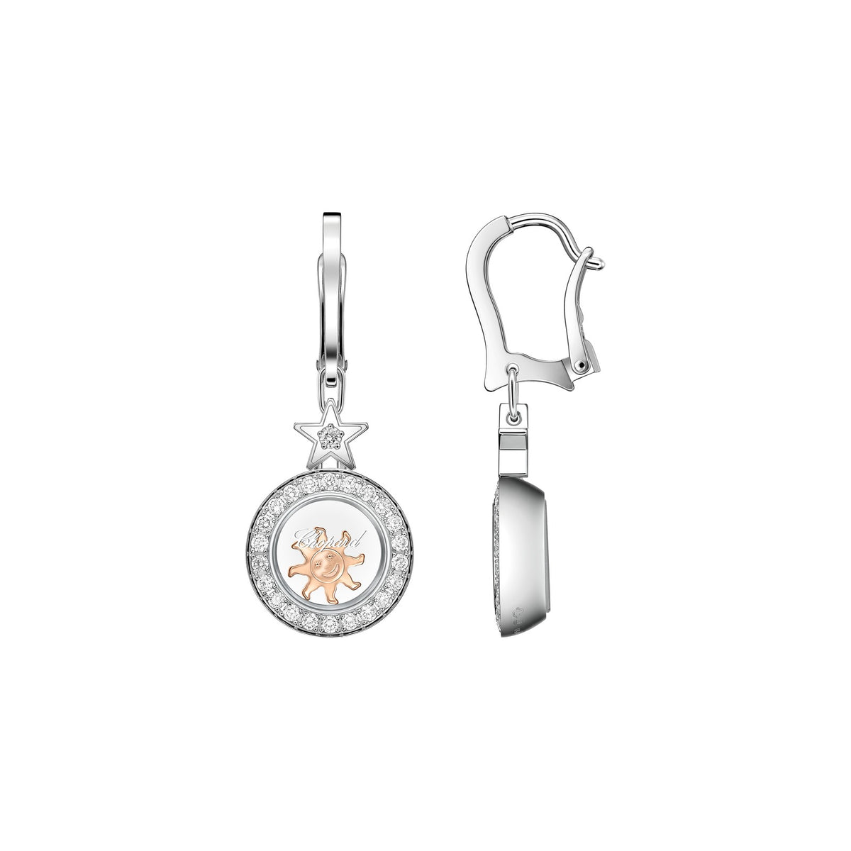 Chopard Happy Diamonds earrings in 18k ethical white gold with moving diamonds view 2