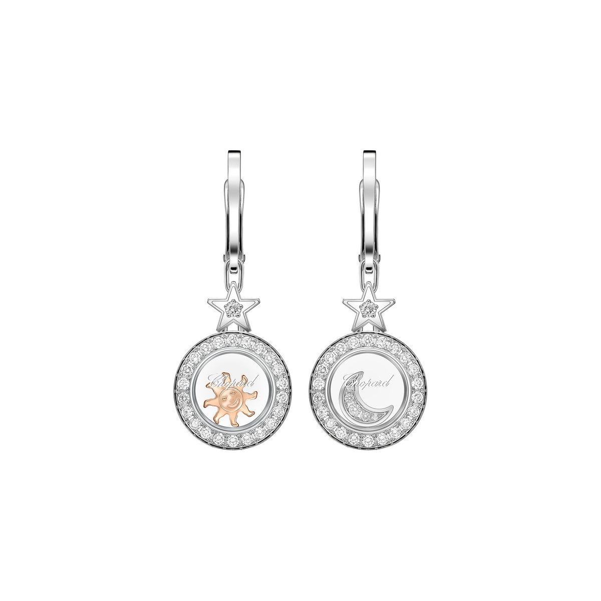 Chopard Happy Diamonds earrings in 18k ethical white gold with moving diamonds view 3