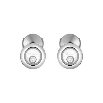 Chopard Happy Diamonds earrings in 18k ethical white gold with moving diamonds view 3