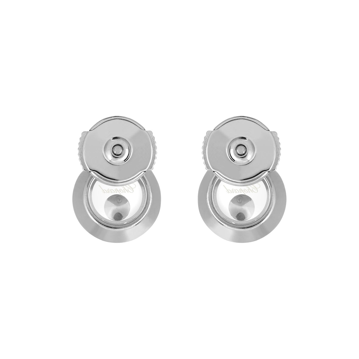 Chopard Happy Diamonds earrings in 18k ethical white gold with moving diamonds view 4