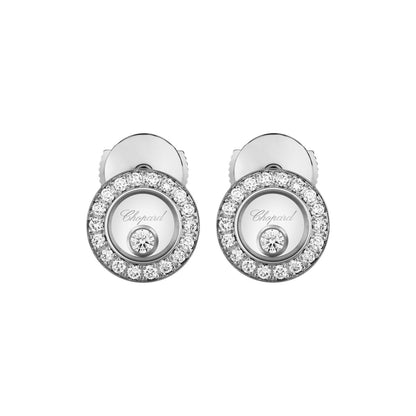 Chopard Happy Diamonds earrings in 18k ethical white gold with moving diamonds view 3