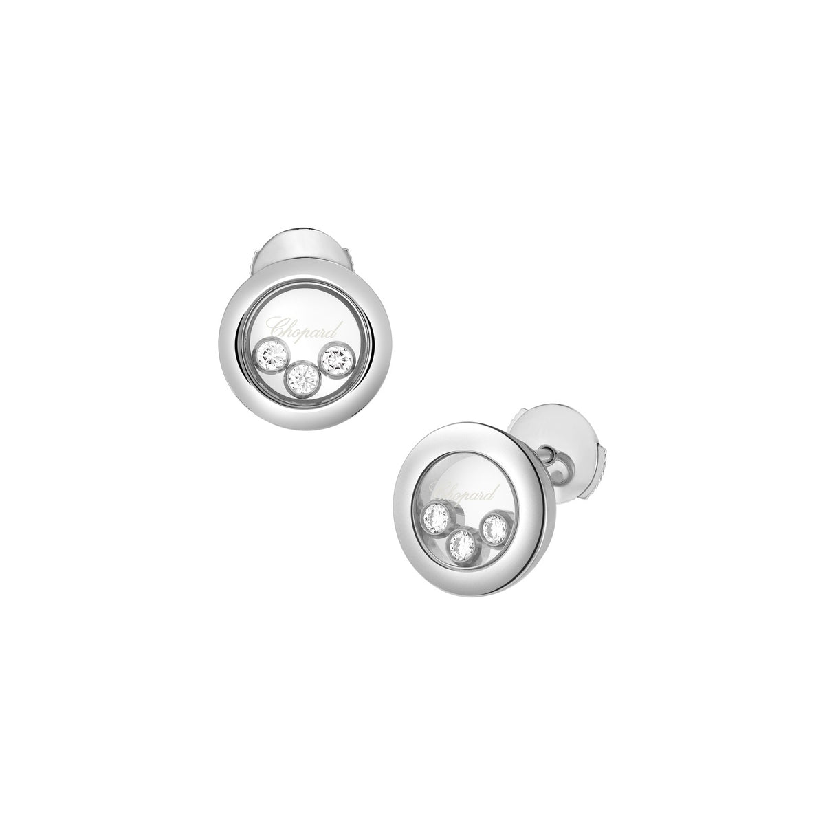 Chopard Happy Diamonds earrings in 18k ethical white gold with moving diamonds