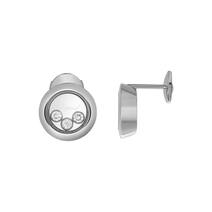 Chopard Happy Diamonds earrings in 18k ethical white gold with moving diamonds view 2
