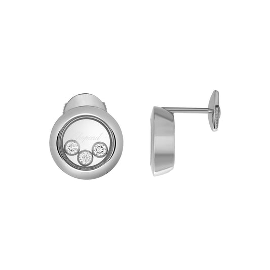 Chopard Happy Diamonds earrings in 18k ethical white gold with moving diamonds view 2