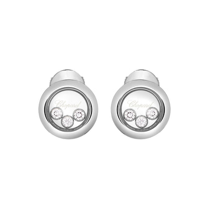 Chopard Happy Diamonds earrings in 18k ethical white gold with moving diamonds view 3