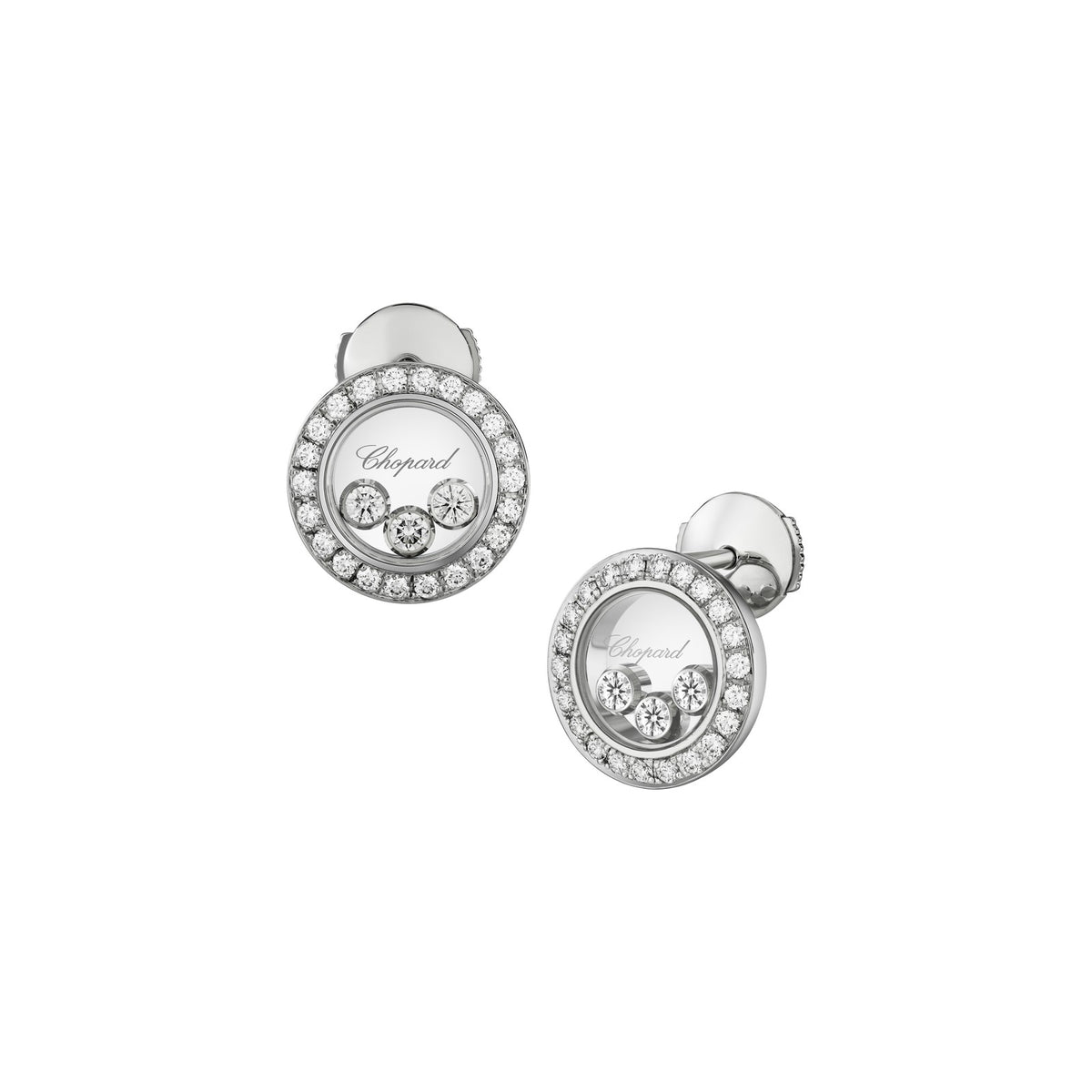 Chopard Happy Diamonds earrings in 18k ethical white gold with moving diamonds