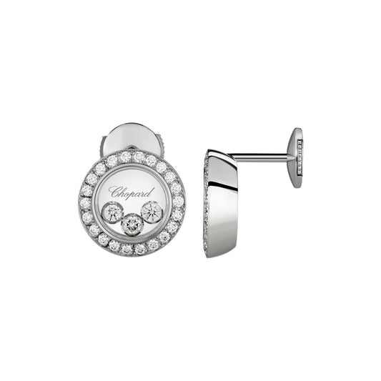 Chopard Happy Diamonds earrings in 18k ethical white gold with moving diamonds view 2