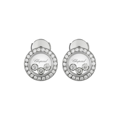 Chopard Happy Diamonds earrings in 18k ethical white gold with moving diamonds view 3
