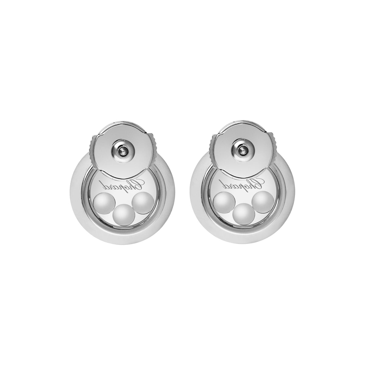 Chopard Happy Diamonds earrings in 18k ethical white gold with moving diamonds view 4