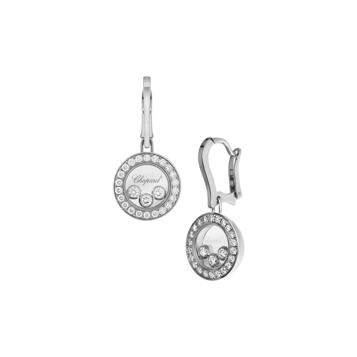 Chopard Happy Diamonds earrings in 18k ethical white gold with moving diamonds