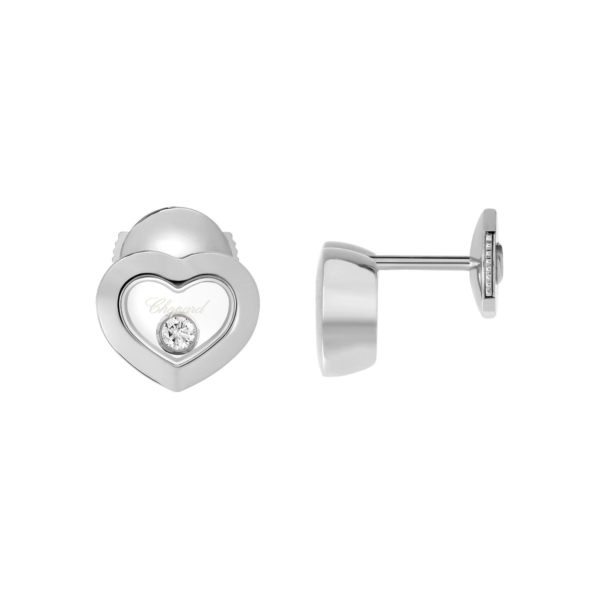 Chopard Happy Diamonds earrings in 18k ethical white gold with moving diamonds view 2