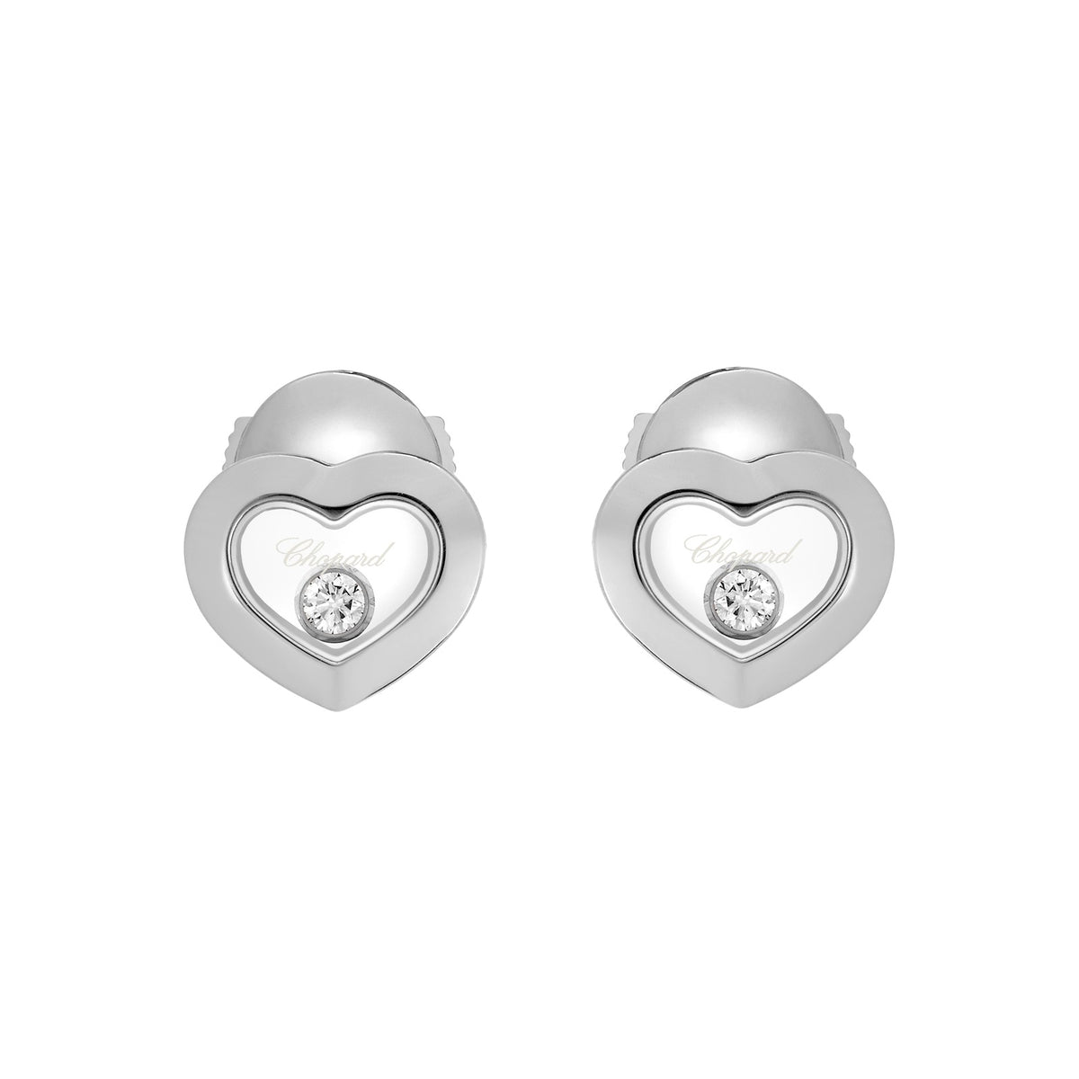 Chopard Happy Diamonds earrings in 18k ethical white gold with moving diamonds view 3