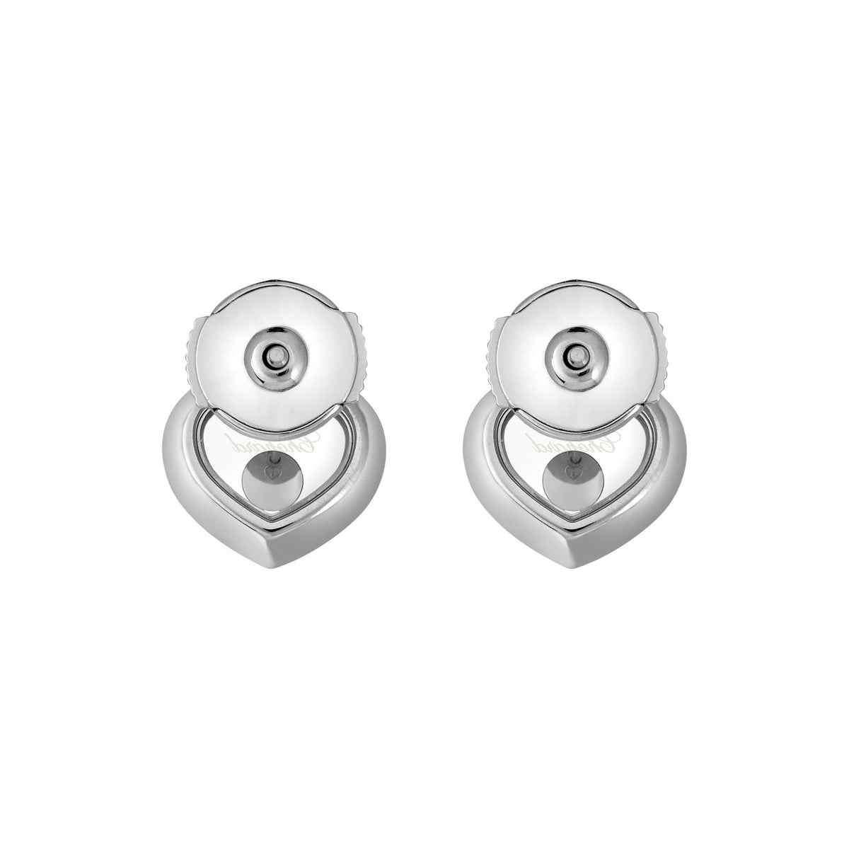 Chopard Happy Diamonds earrings in 18k ethical white gold with moving diamonds view 4