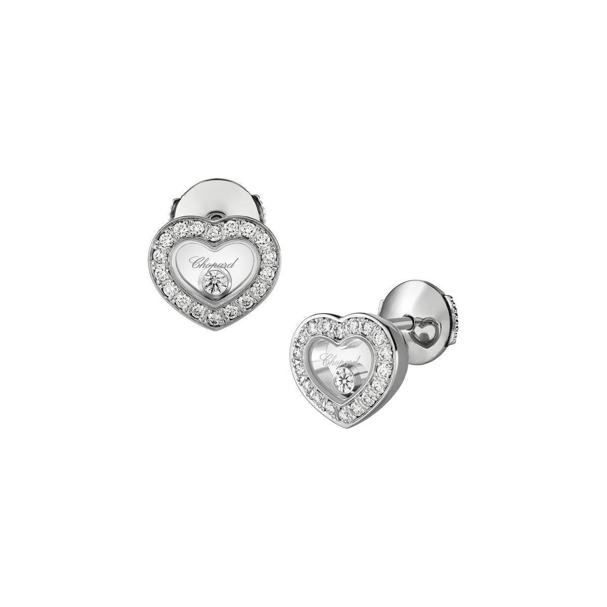 Chopard Happy Diamonds earrings in 18k ethical white gold with moving diamonds