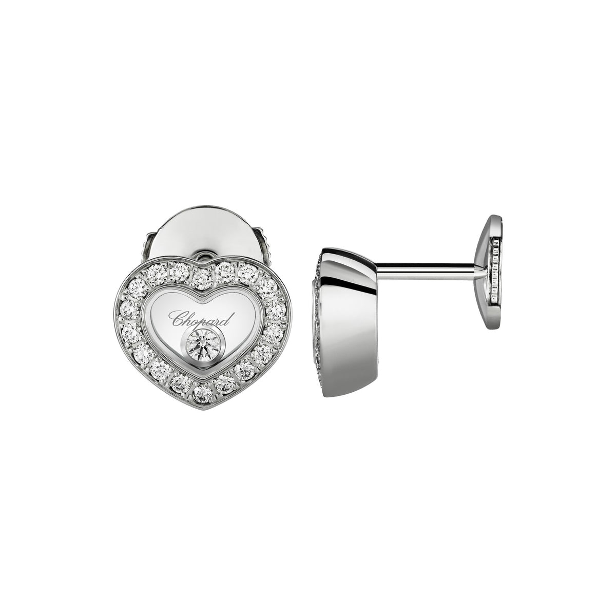 Chopard Happy Diamonds earrings in 18k ethical white gold with moving diamonds view 2