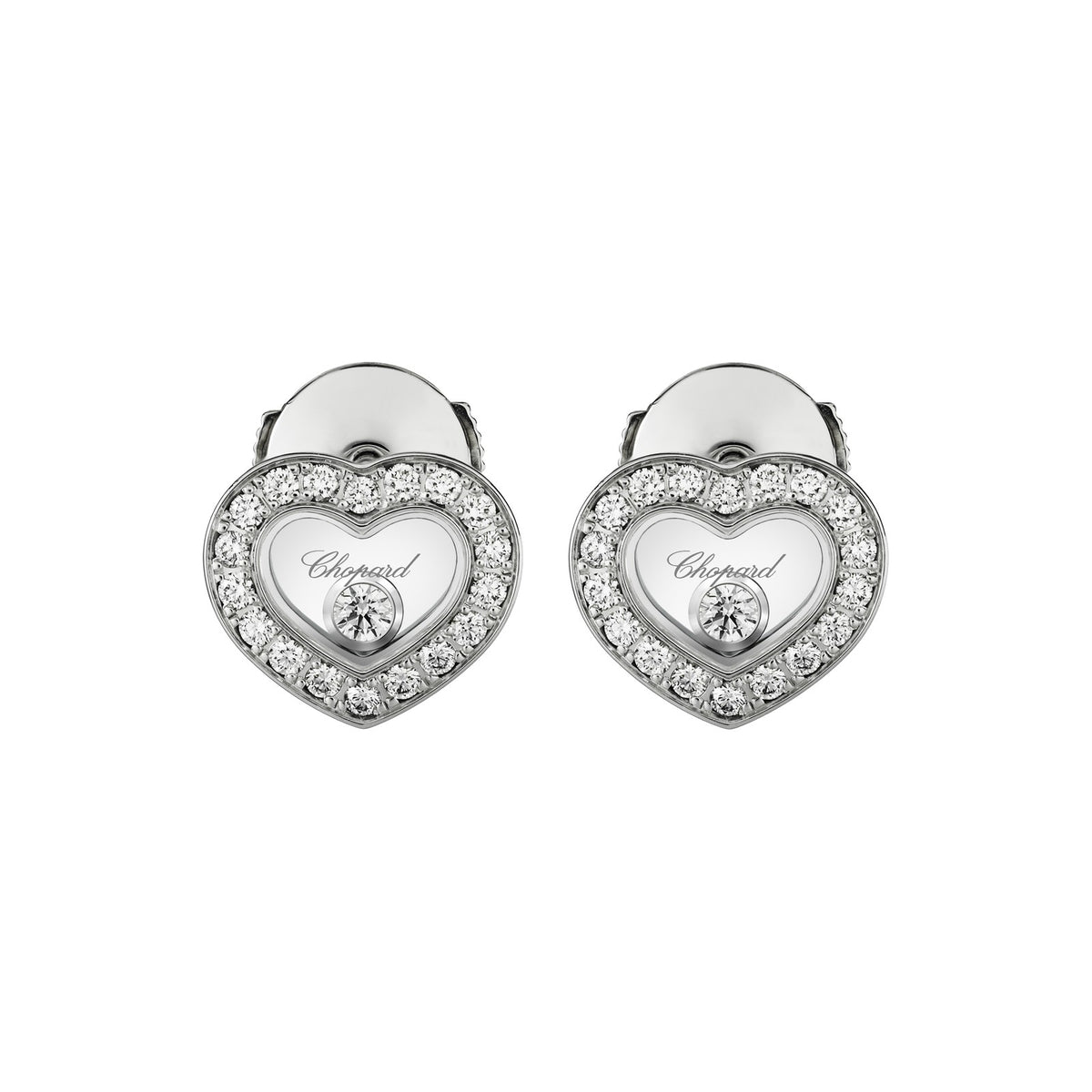 Chopard Happy Diamonds earrings in 18k ethical white gold with moving diamonds view 3