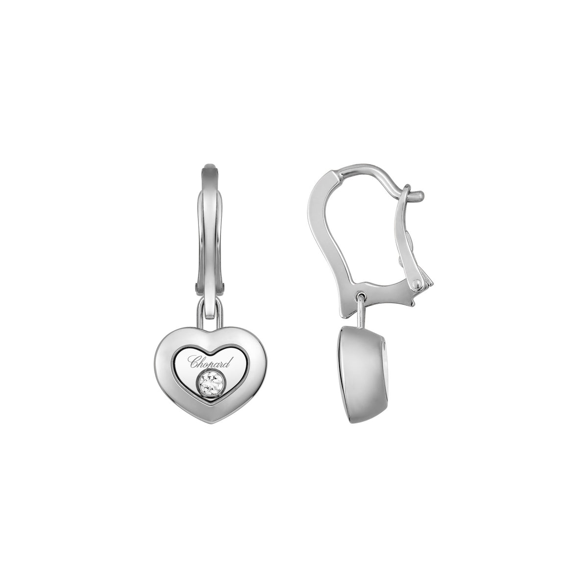 Chopard Happy Diamonds earrings in 18k ethical white gold with moving diamonds view 2