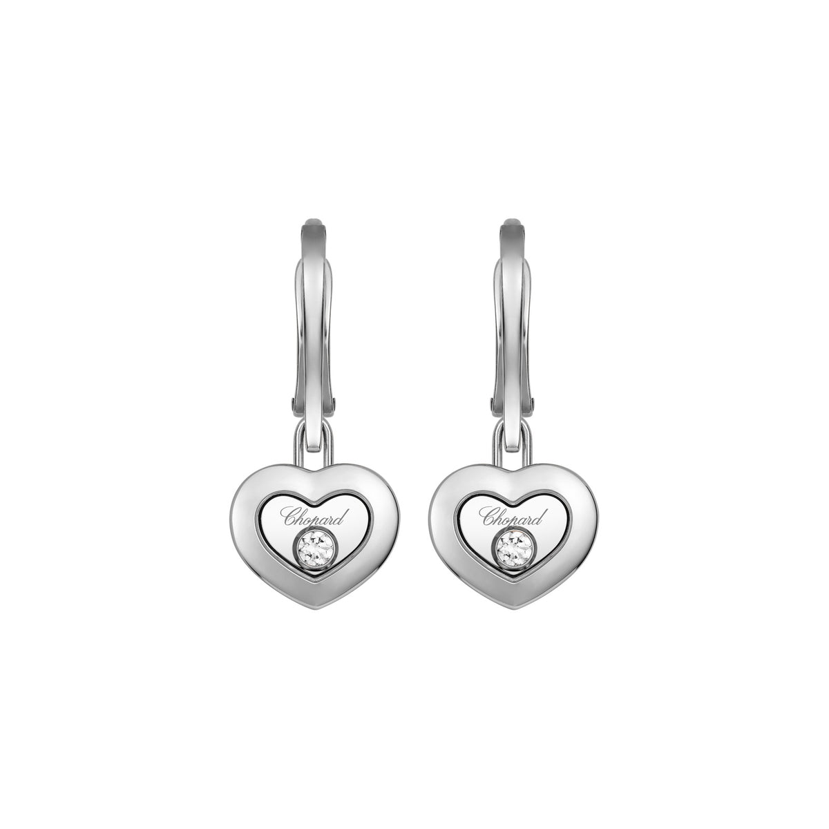 Chopard Happy Diamonds earrings in 18k ethical white gold with moving diamonds view 3