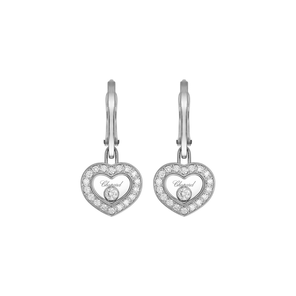 Chopard Happy Diamonds earrings in 18k ethical white gold with moving diamonds view 3