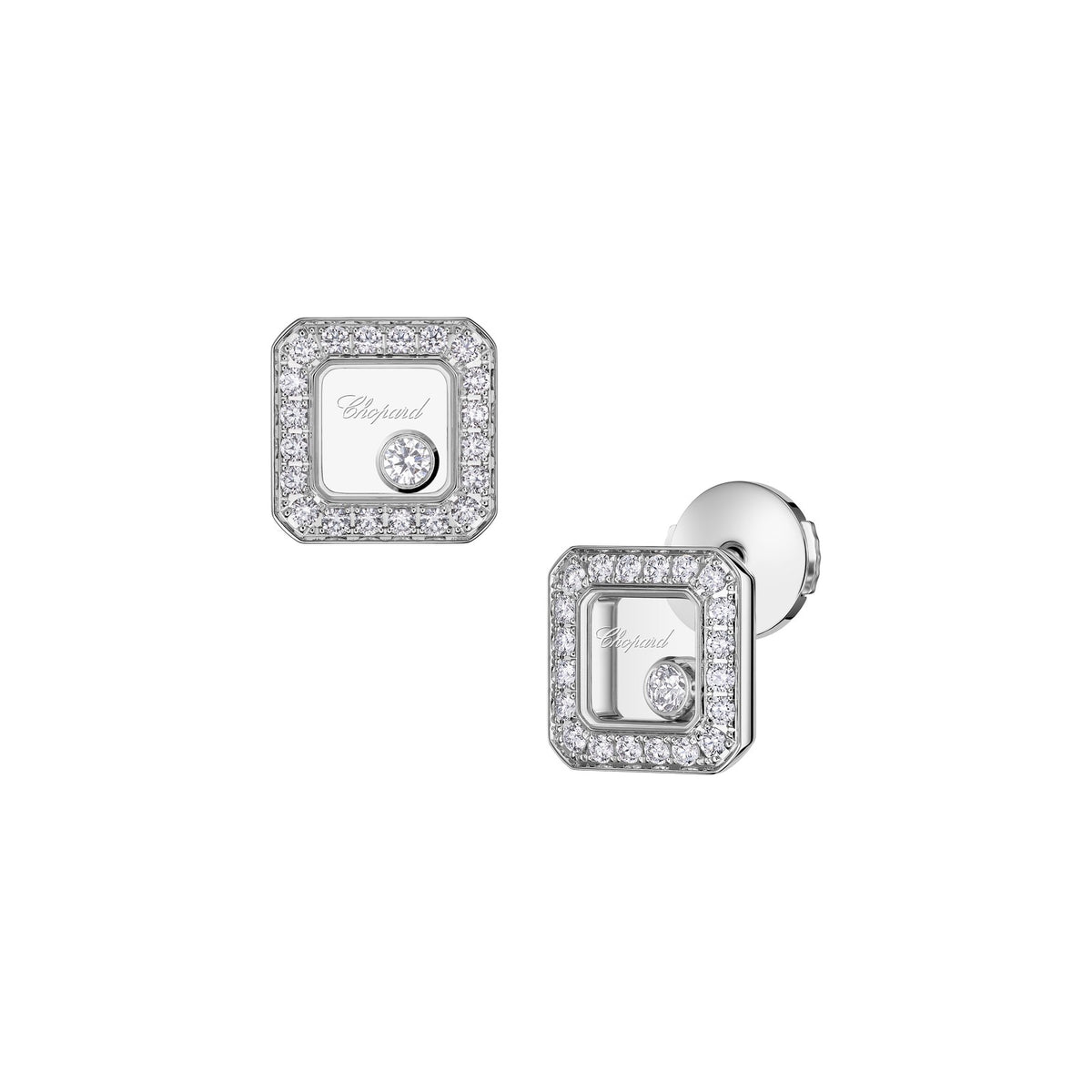 Chopard Happy Diamonds earrings in 18k ethical white gold with moving diamonds