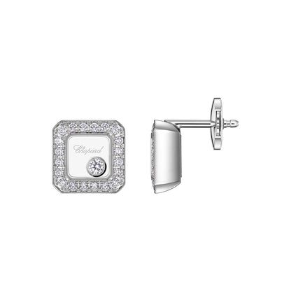 Chopard Happy Diamonds earrings in 18k ethical white gold with moving diamonds view 2